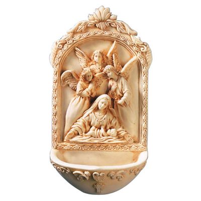 Catholic Holy Water Font with St. Mary Surrounded by Angels- Great for Entrance of Home or Wedding Gift.