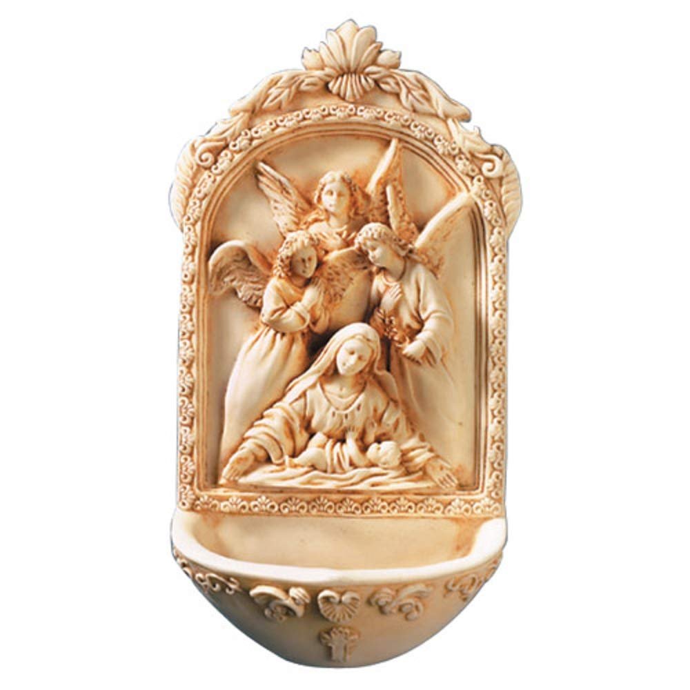 Catholic Holy Water Font with St. Mary Surrounded by Angels- Great for Entrance of Home or Wedding Gift.
