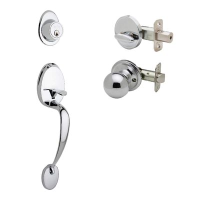 Copper Creek CZ2610xBK-PS Mid-Century Modern Entrance Handleset in Polished Stainless with Ball Knob Interior