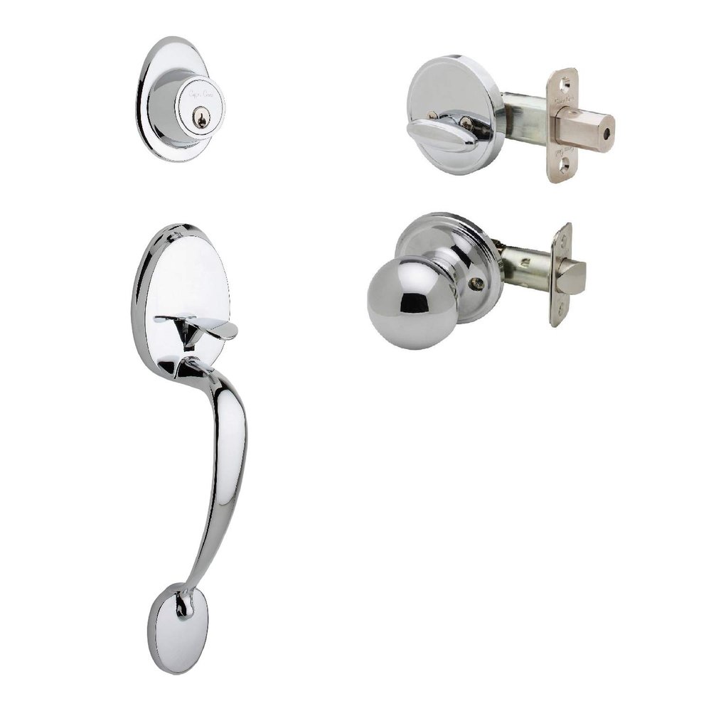 Copper Creek CZ2610xBK-PS Mid-Century Modern Entrance Handleset in Polished Stainless with Ball Knob Interior
