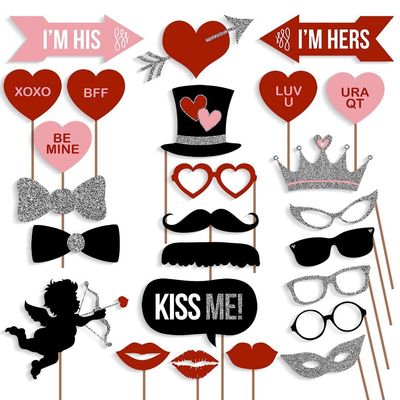 [USA-SALES] Valentines Day Photo Booth Props Wedding Photo Props, ATTACHED, NO DIY REQUIRED, Party Decorations Photo Booth Mustaches Lips Hearts Ready 2B Used