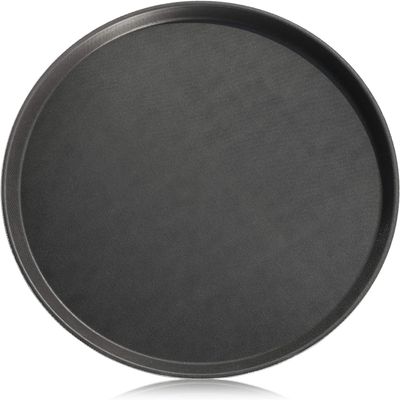 New Star Foodservice Non-Slip Tray, Plastic, Rubber Lined, Round (Black, 16-Inch)