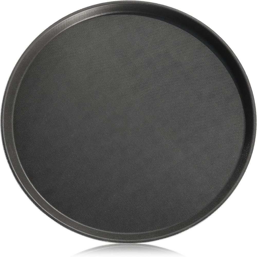 New Star Foodservice Non-Slip Tray, Plastic, Rubber Lined, Round (Black, 16-Inch)