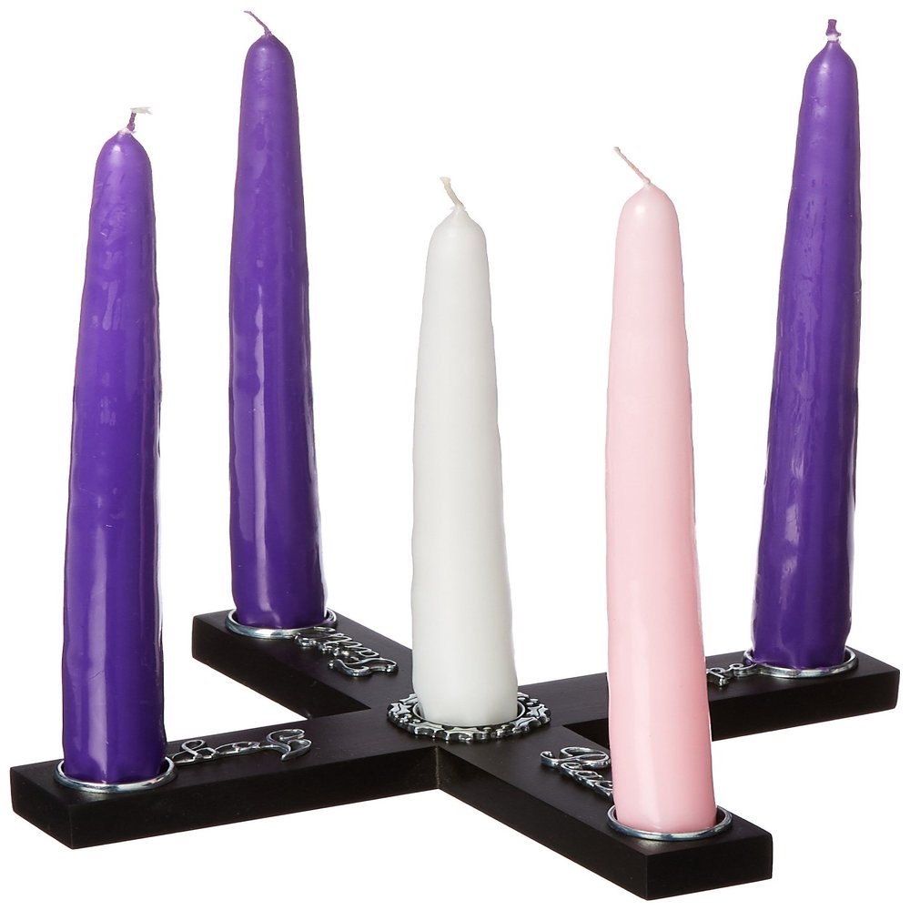 Cathedral Art (Abbey & CA Gift) Joy Faith Hope Peace Wood Cross Advent Candleholder Wreath