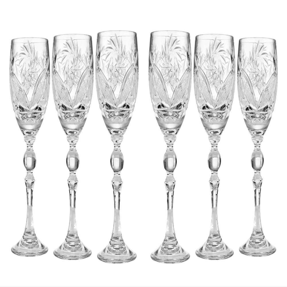 Belarus Set of 6 Russian Vintage Crystal Cut Vodka Shot Glasses, Long Stem, 2 oz Hand Made