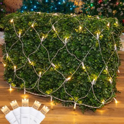 Novelty Lights 4x6 Net Lights, 100 Warm White LEDs with 4 Inch Spacing, 5mm Wide Angle Bulbs on White Wire, Connectable End to End, Outdoor Weather Resistant Hedge and Bush Lighting