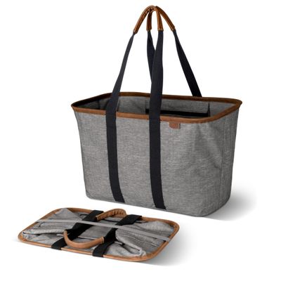 CleverMade Collapsible LUXE Tote - Gray Black 1 Pack 30L / 8Gal - Reusable Utility Grocery Shopping Storage Bag Organizer w/ Handles Reinforced Bottom