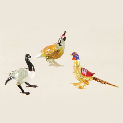 Gallerie II Art Glass Fowl Christmas Xmas Ornament Assortment of 3 A/3 Tan