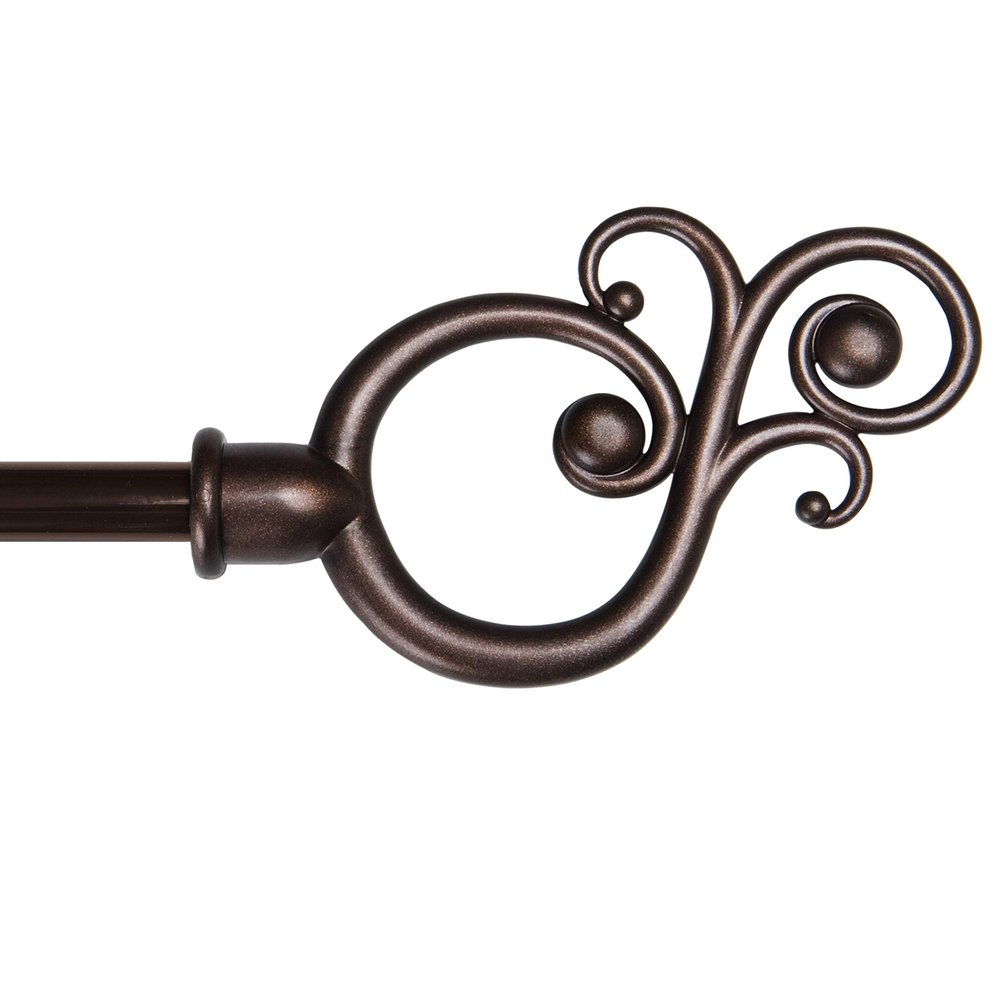 Kenney KN65261 Valencia Large Plastic Scroll End Standard Decorative Window Curtain Rod, 48-84" Adjustable Length, Chocolate Finish, 5/8" Diameter Steel Tube