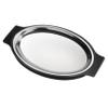 New Star Foodservice 26733 Oval Stainless Steel Sizzling Platter with Insulated Holder, 11.63" x 8", Black view 1