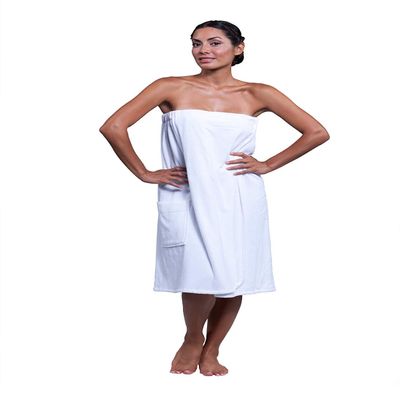 Boca Terry Womens Spa Wrap - 100% Cotton Spa, Shower, Bath and Gym Towel w Snaps, Towel Wrap for Women, White, Medium/Large