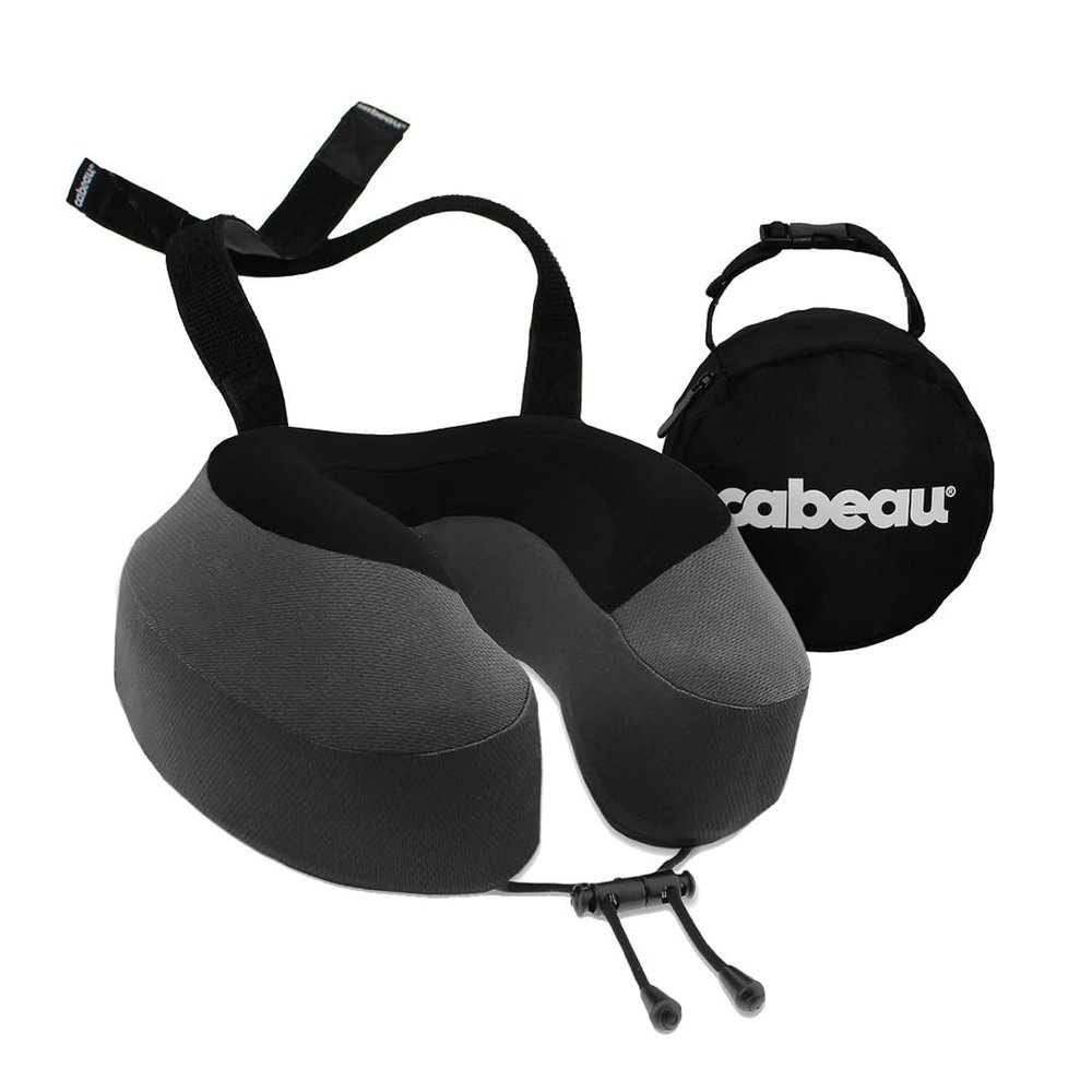 Cabeau Airplane Travel Pillow for Long Flights - Evolution S3 - Supportive Memory Foam with Seat Straps to Secure Your Head and Neck and Provides 360 Support (Steel Grey)