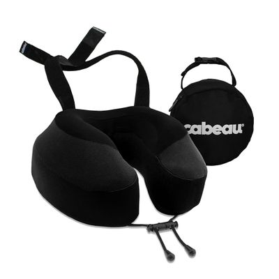 Cabeau Airplane Travel Pillow for Long Flights - Evolution S3 - Supportive Memory Foam with Seat Straps to Secure Your Head and Neck and Provides 360 Support (Jet Black)