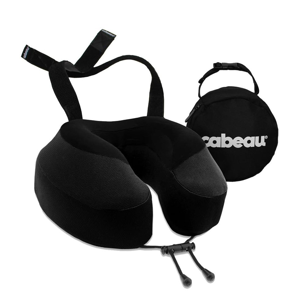 Cabeau Airplane Travel Pillow for Long Flights - Evolution S3 - Supportive Memory Foam with Seat Straps to Secure Your Head and Neck and Provides 360 Support (Jet Black)