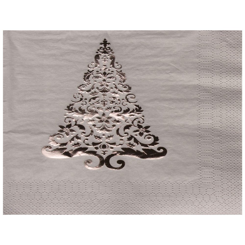 16-Count Glitz Foil Stamped Paper Lunch Napkins, Silver