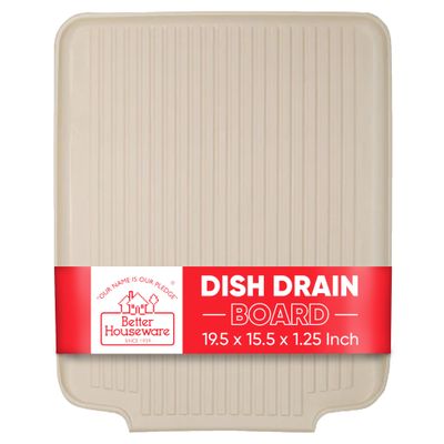 Better Houseware Dish Drainer Mat, Large Almond Dish Drain Board for Kitchen Countertop, Protects Surfaces & Speeds Drying, 19.5 x 15.5 x 1.25, Almond