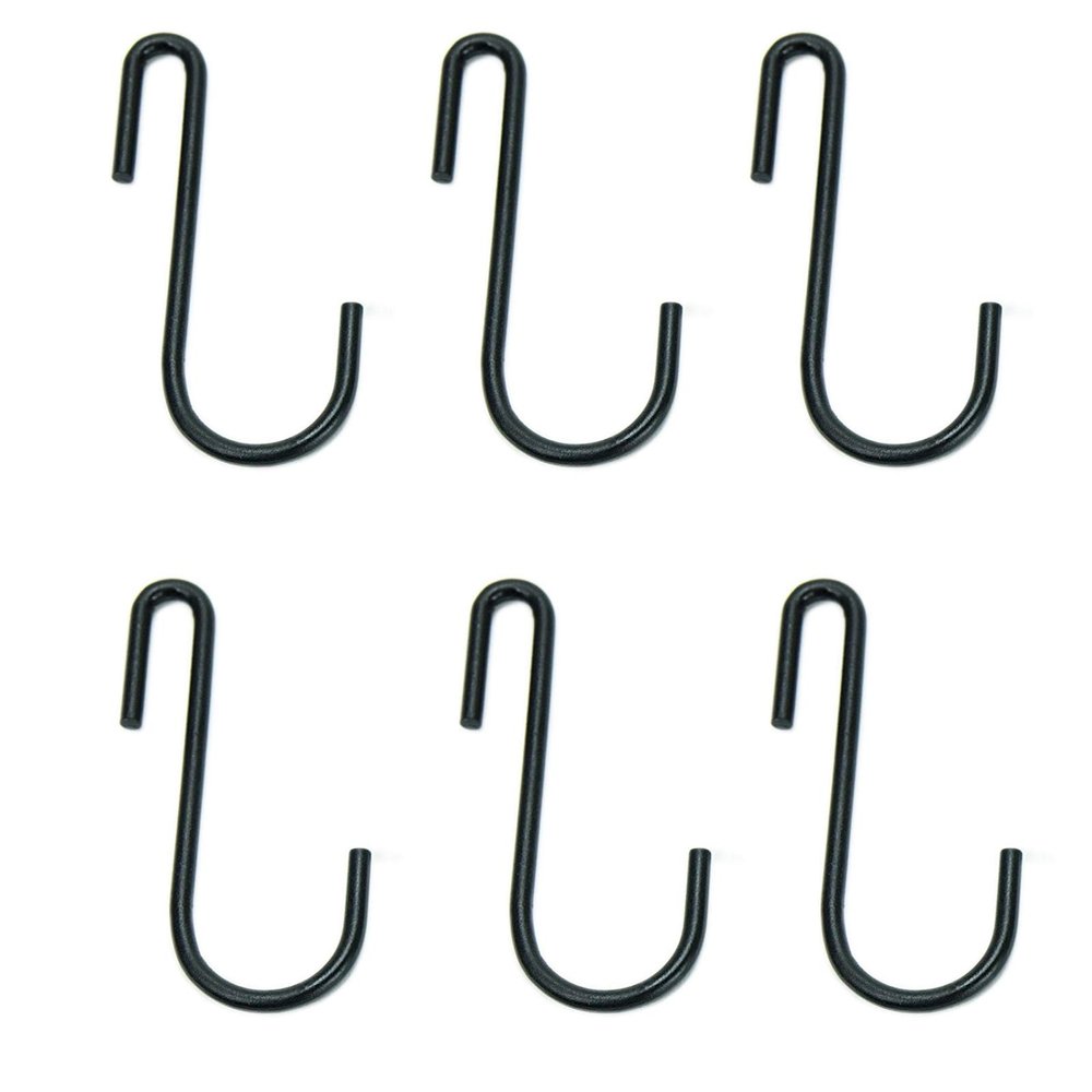 Huji Black S Shaped Heavy Duty Hanging Hooks for Kitchenware Pots Pans Utensils (Set of 6 Hooks)
