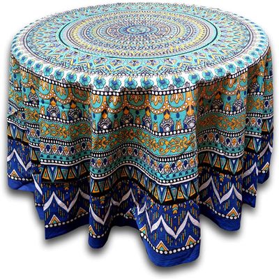 India Arts Geometric Pattern Round Cotton Tablecloth 90" x 90" Multi Color