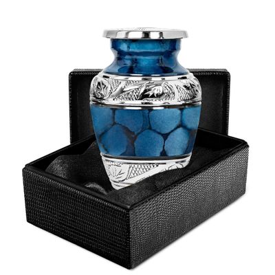 Trupoint Memorials Small Urns for Human Ashes Keepsake, Decorative Mini Cremation Urn for Adult Men and Women, Small Dark Blue with Silver Lining
