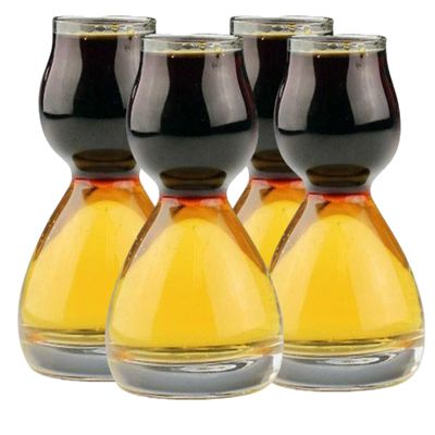 QUAFFER Double Bubble Layered Shot Glass Chaser Shot Glass Jigger for Smooth Shots Fun Unique Split Shot Glasses Barware (1.25oz Top & 2.25oz Bottom, Set of 4)