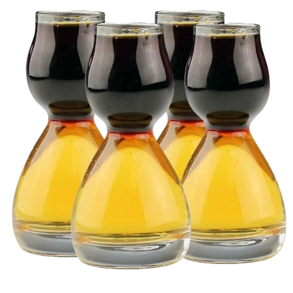 QUAFFER Double Bubble Layered Shot Glass Chaser Shot Glass Jigger for Smooth Shots Fun Unique Split Shot Glasses Barware (1.25oz Top & 2.25oz Bottom, Set of 4)