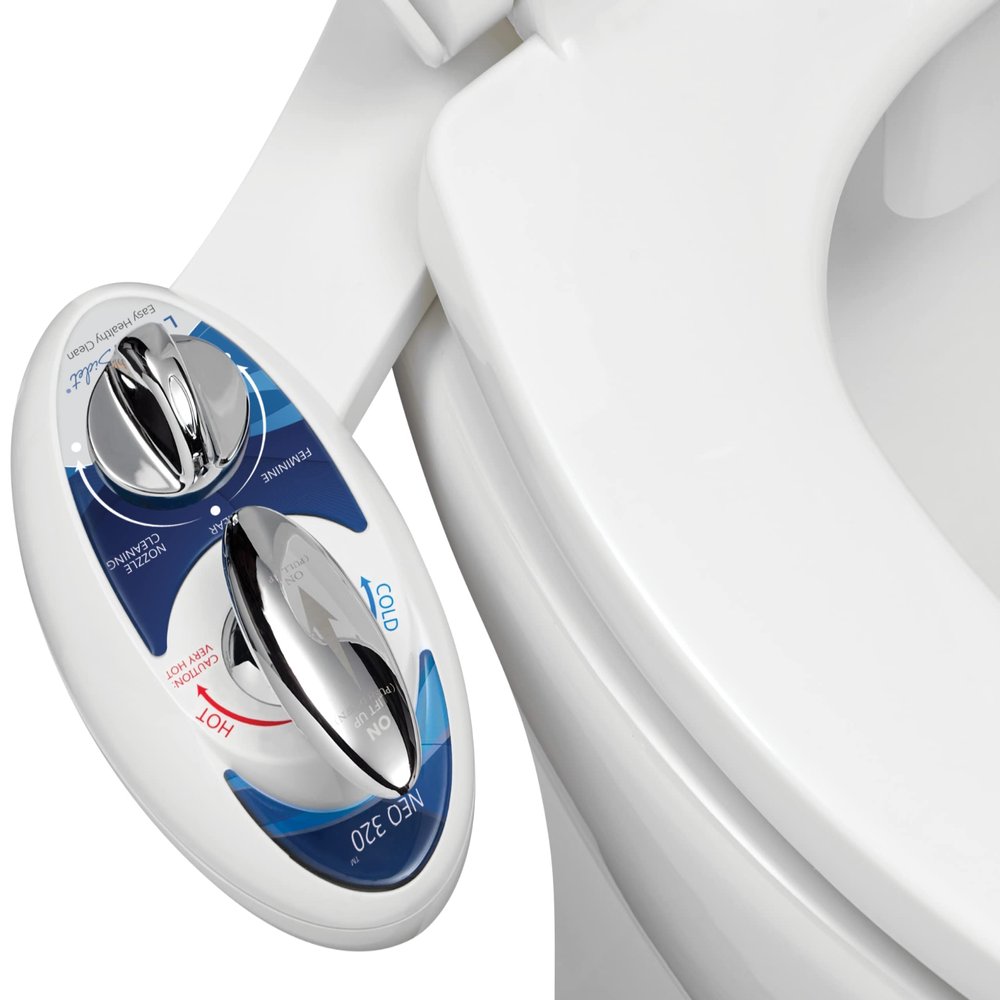 LUXE Bidet NEO 320 - Warm Water, Dual Nozzle, Self-Cleaning, Non-Electric Bidet Attachment for Toilet Seat, Adjustable Water Pressure, Rear & Feminine Wash (Blue)