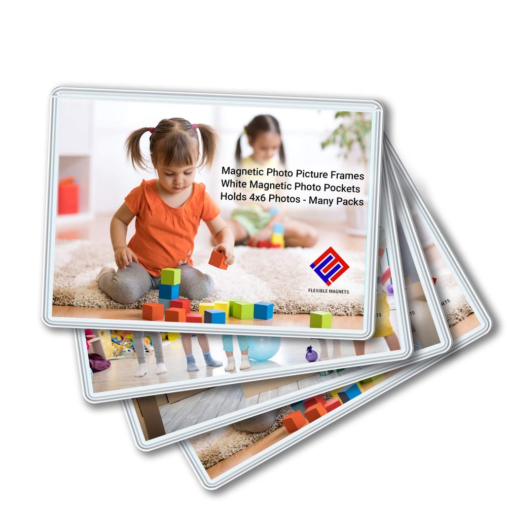 Flexible Magnets Magnetic Photo Picture Frames - White Magnetic Photo Pockets - Holds 4x6 Photos (10)