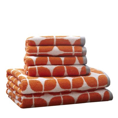 Intelligent Design Lita Cotton Bathroom Towels , Jacquard Highly Absorbent Bath Towel Set , 6-Piece Include 2 Bath Towels & 4 Hand Towels , Orange Grey
