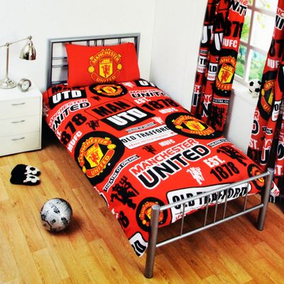 Manchester United FC Childrens/Kids Official Patch Football Crest Duvet Set (Twin) (Red)