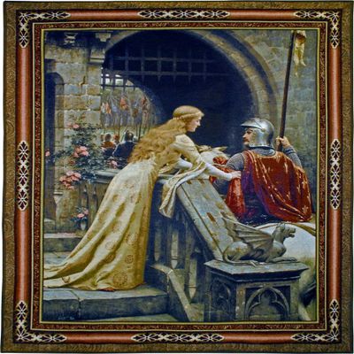 Godspeed by Edmund Blair Leighton | Woven Tapestry Wall Art Hanging | Medieval Lady with Arthurian Knight | 100% Cotton USA Size 53x40