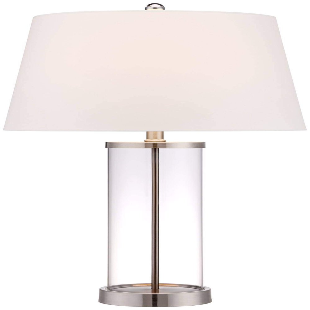 360 Lighting Modern Coastal Table Lamp Fillable 26.25" High Clear Glass Cylinder Brushed Nickel Metal White Drum Shade Decor for Living Room Bedroom Beach House Bedside Nightstand Home
