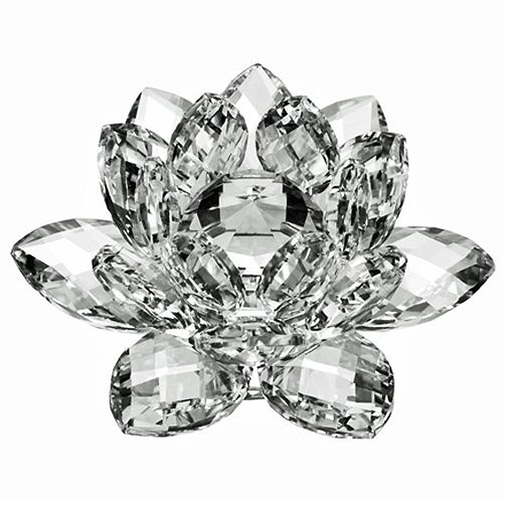 Amlong Crystal 4 inch Clear Crystal Lotus Flower with Gift Box