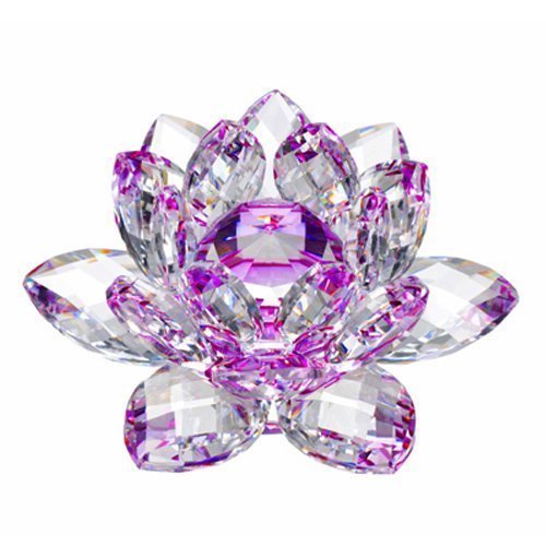 Amlong Crystal Hue Reflection Crystal Lotus Flower with Gift Box, Purple, 3 Inch