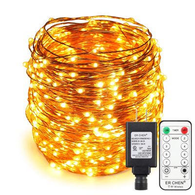 ER CHEN Copper Wire Led String Lights, Plug in 165ft 50M 500 Led Fairy Lights with RF Remote 8 Modes Timer Dimmable for Indoor Outdoor Christmas Bedroom Wedding (Warm White)