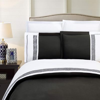 Elegant Comfort Luxurious Hotel Collection Super-Soft 1500 Thread Count Egyptian Quality 3-Piece Greek Pattern Duvet Cover Set, King, Black