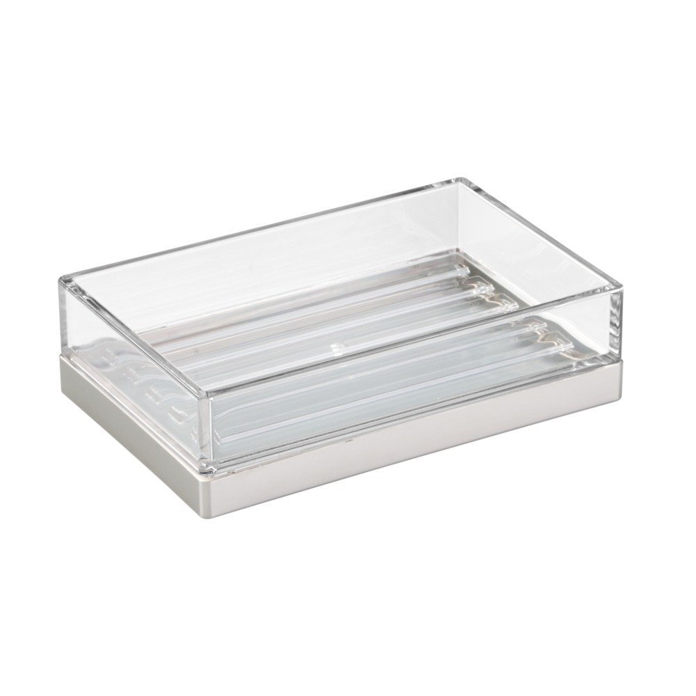 iDesign Clarity BPA-Free Plastic Bar Soap Dish-5" x 3.25" x 1.34", Clear/Brushed Nickel, 18-Inch by 16-Inch