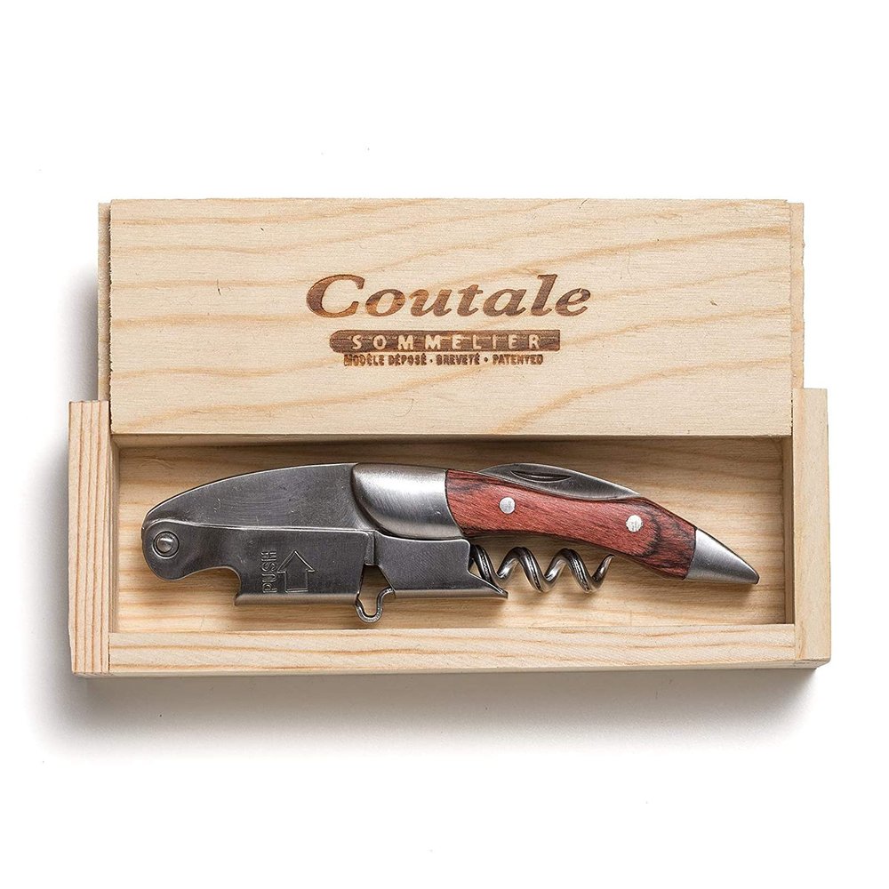 Prestige Waiters Corkscrew By Coutale Sommelier - Rosewood - Handmade and Sustainable Pinewood Crate - French Patented Spring-Loaded Double Lever Wine Bottle Opener for Bartenders and Gifts