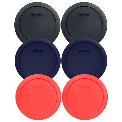 Pyrex 7201-PC 4 Cup (2) Black 1113802 & (2) Blue 1113769 & (2) Red 1113766 Lid (6-Pack)