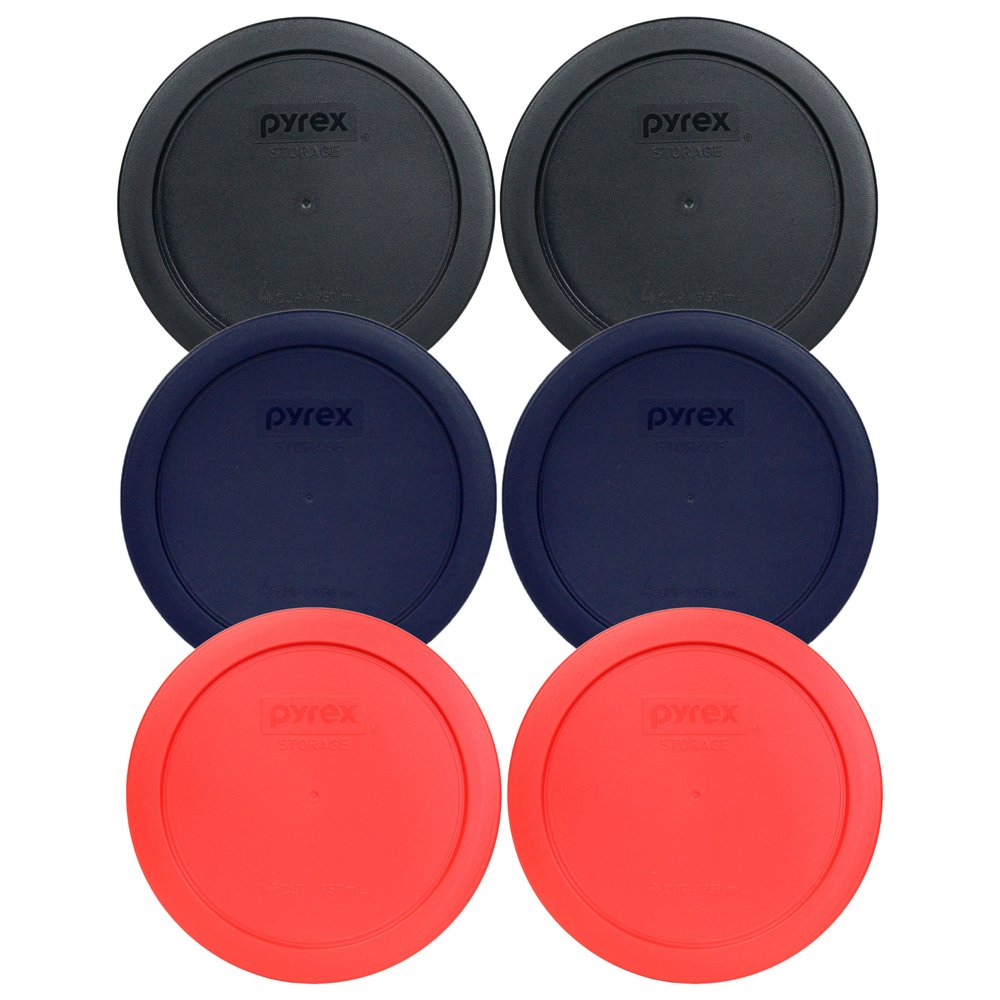 Pyrex 7201-PC 4 Cup (2) Black 1113802 & (2) Blue 1113769 & (2) Red 1113766 Lid (6-Pack)