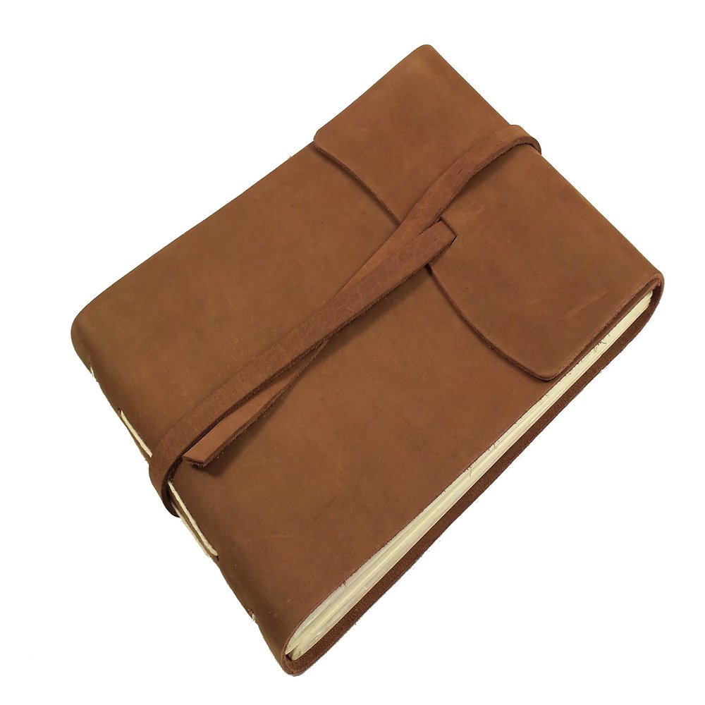 Rustic Genuine Leather Photo Album with Gift Box - Scrapbook Style Pages - Holds 60 4x6 or 5x7 Photos Brown