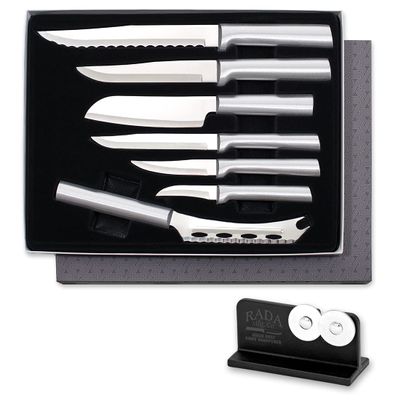 RADA Cutlery The Starter Gift Part 2 Gift Set (S48), 7-Piece Knife Set with Quick Edge Sharpener (R119), Stainless Steel Blades, Made in USA, Silver Handles