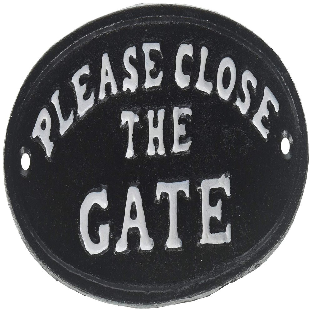 American Chateau 7" Dark Brown Metal Cast Iron Oval Please Close The Gate Sign Plaque