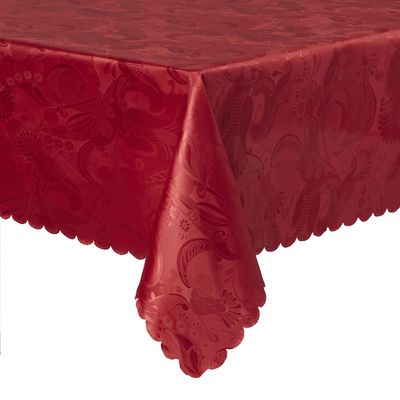 Violet Linen European Rose Design Tablecloth Burgundy 60" by 102" Oblong/Rectangle