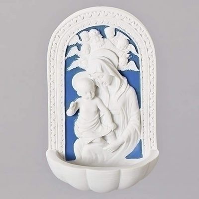 Della Robbia Madonna and Child Holy Blue and White Water Fountain