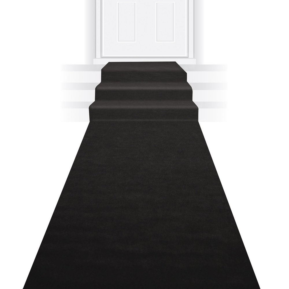Beistle Black Novelty Carpet Runner Thin Printed Polyester VIP Aisle Party Decoration with Double Stick Tape for Hollywood Awards Nights Red Carpet Theme Weddings Birthdays and Events 24" x 15'