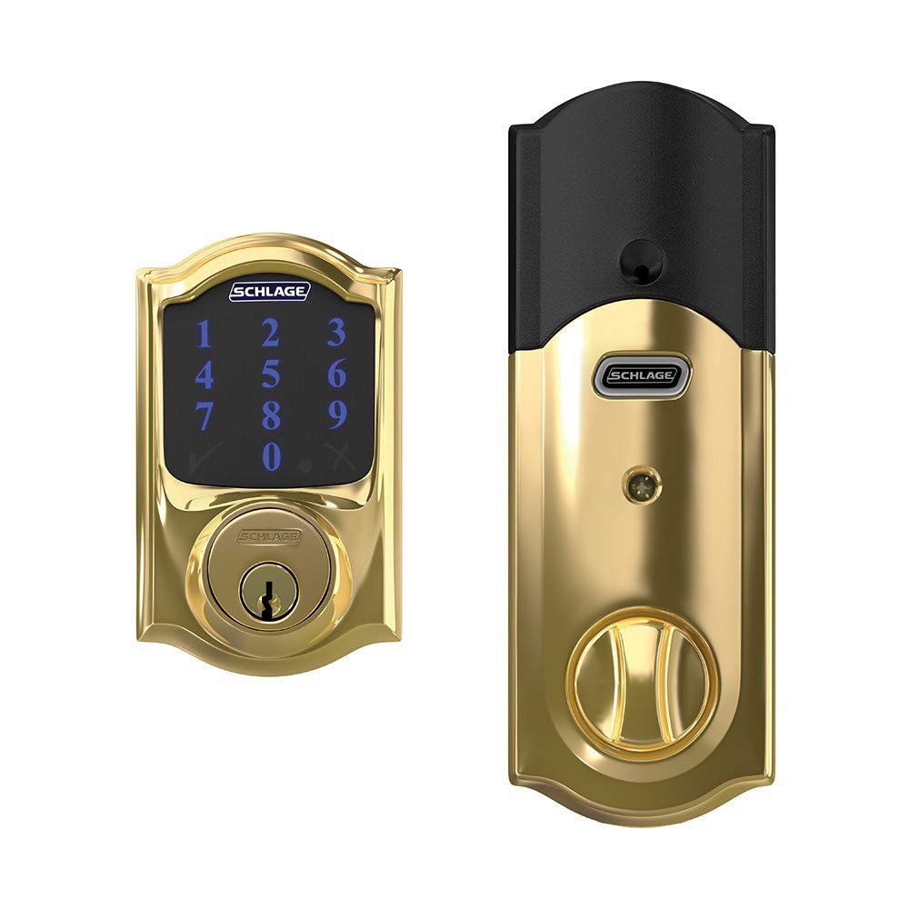 SCHLAGE BE469NX Camelot Electronic Touchscreen Deadbolt C Keyway with 12344 Latch 10116 Strike Bright Brass Finish