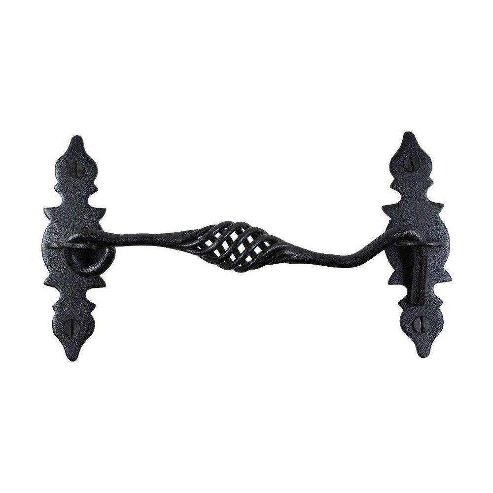 Renovators Supply Manufacturing Door Latch Lock 6.6 in. Black Birdcage Style Wrought Iron Hook and Eye Latch for Door with Mounting Hardware