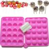 Rbenxia Silicone Cake Mold 20-cavity Half Circle Lollipop Party Cupcake Baking Mold Cake Pop Stick Mold Tray Hot Pink with 25 Sticks view 3
