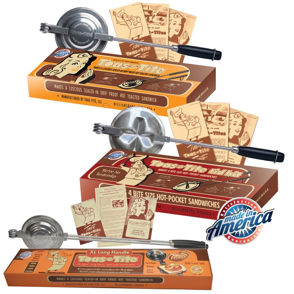 Toas-Tite Sandwich Grill 3-Pack | Handheld Sandwich Maker & Panini Press, Portable Cast Aluminum Pie Iron for Hot Sandwiches, Pockets & Snacks | Stovetop, Grill, RV Camper & Campfire Cooking Tool