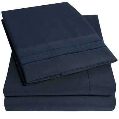 1500 Supreme Collection King Sheet Sets Navy Blue - Luxury Hotel Bed Sheets and Pillowcase Set for King Mattress - Extra Soft, Elastic Corner Straps, Deep Pocket Sheets, King Navy Blue
